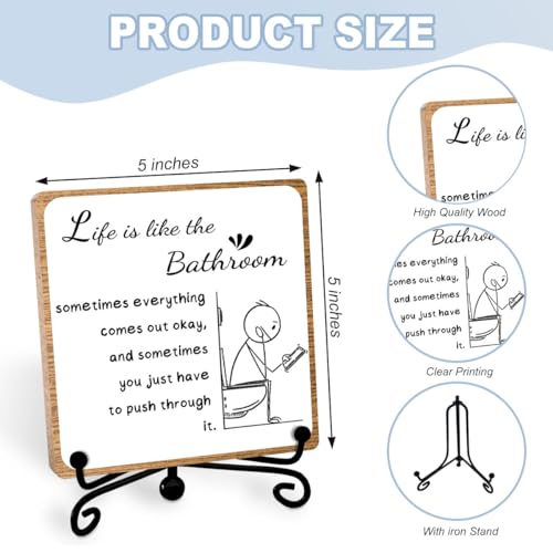 Funny Bathroom Decor, Bathroom Wooden Sign with Stand Decor, Farmhouse Home Toilet Desk Shelf Accessories, Rustic Table Decorations Supplies - style: bathroom sign 02