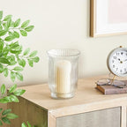 Deco 79 Glass Decorative Candle Holder Ribbed Candle Stand, Candlestick Holder 6" x 6" x 8", Clear - size: 6" x 6" x 8"