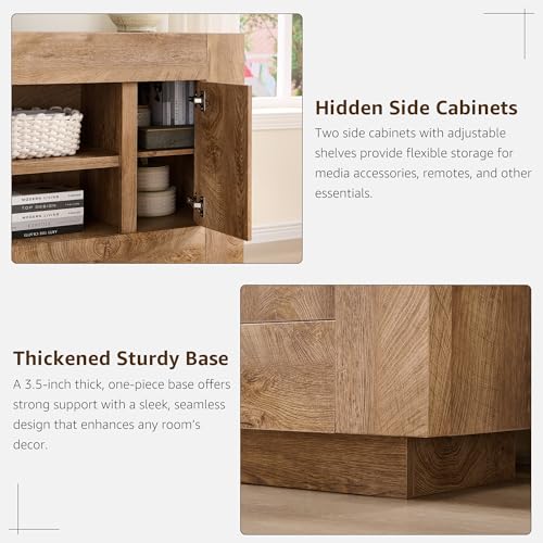 OKD Modern 70" TV Stand, Entertainment Center for TVs Up to 80", Media Console with Large Open Storage & Side Cabinets, Thick Wood Design for Living Room, Light Knotty Oak - color: Light Knotty