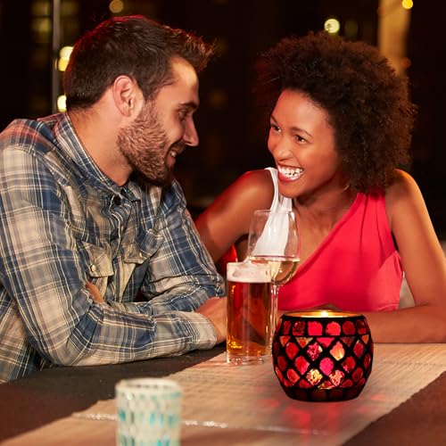 Ipetboom Glass Votive Candle Holder - Christmas Candle Holders Red Mosaic Tealight Candlestick Xmas Dining Table Centerpieces for Home Wedding Decorations Romantic Decor Party Ornament - 3.34x2.75in