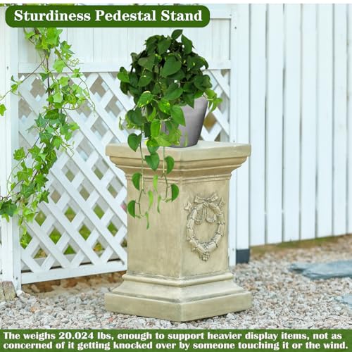 19.57" Tall Garden Pedestal Stand for Statues, Heavy Duty Magnesium Oxide Plant Stand, Weatherproof Outdoor Pedestal for Sculptures, Flower Pots, Decor – Sturdiness Plinth Base Statue Riser
