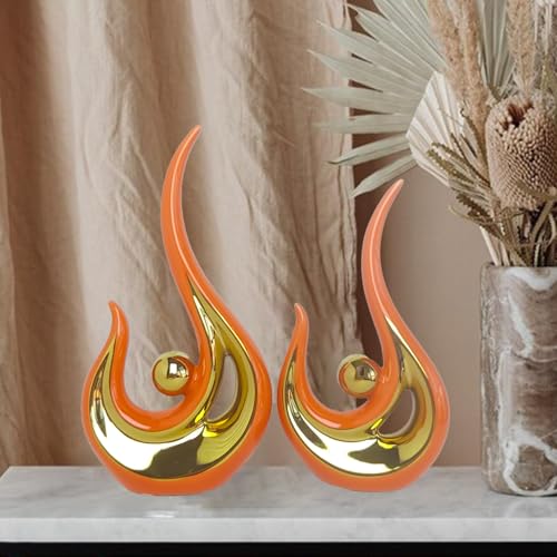 Ceramic Abstract Home Decoration Modern Sculpture Coffee Table Decoration, Suitable for Living Room, Home Decoration, Office and TV Cabinet Decoration, Ceramic Sculpture Small Accessories - color: Orange Gold