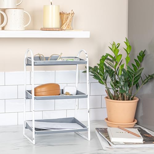 Creative Co-Op Heavily Distressed 3-Tier Metal Tray with White Frame & Rim, Grey - color: Grey