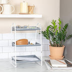 Creative Co-Op Heavily Distressed 3-Tier Metal Tray with White Frame & Rim, Grey - color: Grey