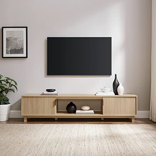 Walker Edison Arundo Fluted TV Stand for TVs up to 80 Inches, 70" TV Stand, Coastal Oak - color: Coastal Oak, size: 70" TV Stand