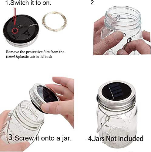 8 Pack Fairy Star Firefly Jar Lids Lights,Solar Fairy String Lids Lights（No Jars）,Waterproof Lantern Mason String Solar Lights with Hangers for Regular Mouth Jars Gifts(Cold White) - color: Cold White