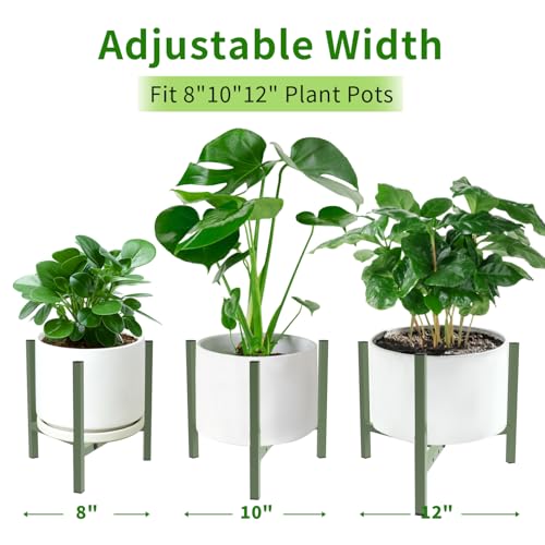 Aripark Plant Stand Indoor Adjustable, Metal Modern Small Plant Stands, Heavy Duty Stable Plant Pot Flower Holder Indoor Outdoor Corner, Fit 8 9 10 11 12 inch Pots, Green (Pot & Plant Not Included) - color: Green