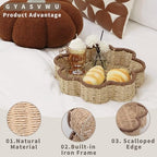 GYASVWU Paper Rope Scalloped Tray, Wicker Trays for Decor, Shallow Baskets for Storage, Rattan Tray for Coffee Table/Living Room/Bedroom Organization (Beige+Brown)
