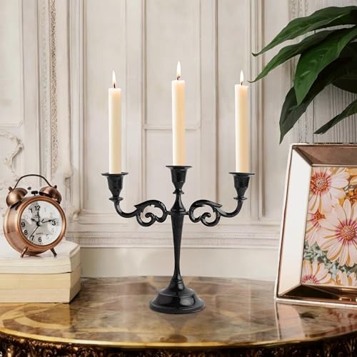 Rely+ 3 Arm Candelabra Taper Candle Holders Decorations Indoor Kitchen Décor Table Candles Candlestick Candelabra Centerpiece (Black Glossy) - color: Black Glossy, size: 3 Arm