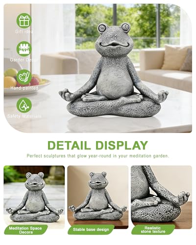 Nacome Meditating Frog Miniature Figurine, Zen Yoga Frog Statue Ornament - Indoor/Outdoor Garden & Home Decoration, 5 inch (Grey)