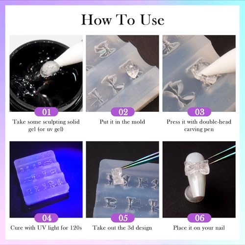 Laza 4pcs Silicone Nail Art Molds, Acrylic 3D Spring Summer Flower Nail Charms Molds Clear Modeling Templates Silicone Flowers Pattern Nail Tools with Sculpture Pen for Salon Nail Design - color: Flowers