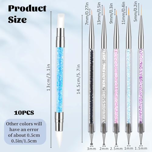 10Pcs Nail Art Sculpture Pen, Dual Tipped Silicone Nail Tools, Nail Art Tools, DIY Brush Dotting Tools Kit for Design Nail Foil Carving Drawing and 3D Effect Shaping Drawing Dotting Tools - color: Pink, Purple, Orange, White, Blue
