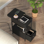 SOOWERY End Table with Charging Station, Narrow Side Table with Flip Top Cabinet and Fabric Drawer, Nightstand Bedside Tables for Small Spaces, Bedroom, Living Room, Black - color: Black