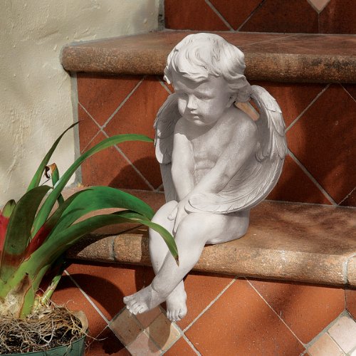 Design Toscano JE101261 Angel of Meditation Shelf Sitting Statue, 13 Inch, Polyresin, Antique Stone