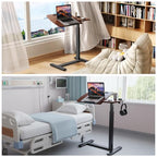 Overbed Bedside Table with Wheels,Tiltable Hospital Bed Table, Pneumatic Adjustable Overbed Table, Rolling Laptop Desk, Mobile Standing Desk for Bed, Couch, or Hospital Use - color: Brown