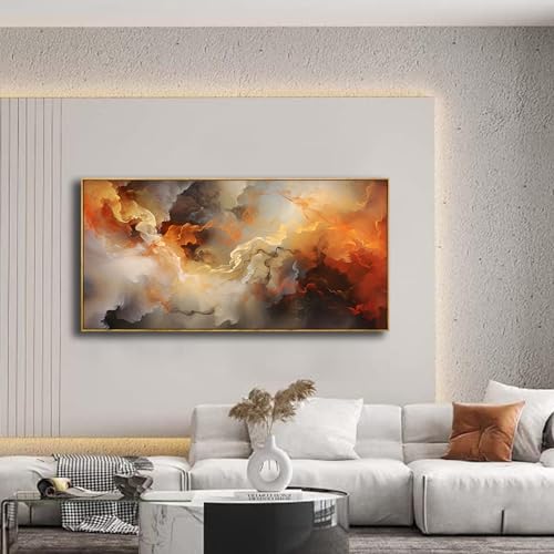 VHMING Abstract Wall Art Framed Ready to Hang Home Decor Orange White Artwork Wall Art Prints Canvas Painting Large Size for Living Room Bedroom Office Decoration 30"x60" - color: Orange, size: 30"L x 60"W