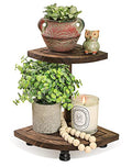 Tikea Decorative Wood Riser for Display, 2-Tier Rustic Corner Shelf for Kitchen Bathroom Counter Decor, Farmhouse Riser for Soap Dispenser and Plant (Brown)