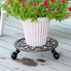 Sungmor Heavy Duty Cast Iron Plant Caddy,11" Round Potted Plant Stand Flower Pot Rack on 3 Solid Wheels,Indoor Outdoor Planter Holder Trolley Casters Rolling Tray - color: 1-Tier Caddy & 3.1Inch Tall