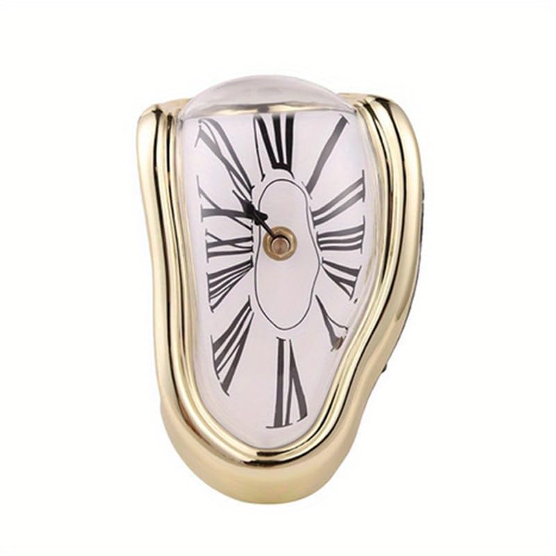 TIMEACT Melting Clock Dali Melted Clock Gift Decor Art Inspired Wall Clock Twisted Shelf Hanging Surrealist for Decorative Shop Office Home Desk Roman (Gold) - color: Gold