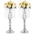 2 Pcs 19.3 inches Tall Crystal Flower Stand Wedding Road Lead Tall Flower Holders Centerpiece Crystal Flower Chandelier Metal Flower Vase for Reception Tables Wedding Supplies - color: Silver, size: Medium - 2 Pcs