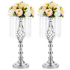 2 Pcs 19.3 inches Tall Crystal Flower Stand Wedding Road Lead Tall Flower Holders Centerpiece Crystal Flower Chandelier Metal Flower Vase for Reception Tables Wedding Supplies - color: Silver, size: Medium - 2 Pcs