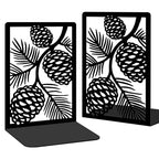 2 Pcs Decorative Metal Bookends, Pinecone Design Book Ends for Shelves Black Heavy Duty Book Stopper Suitable for Home Office School - style: Pinecone