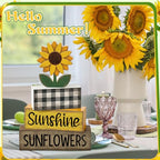 Yuntau 4 Pcs Sunflower Decorations Sunflower Wooden Sign Sunshine Table Centerpiece Summer Tiered Tray Decor Decorative Faux Book Stack Block for Coffee Table Fireplace Mantel Floating Shelf - style: Sunflower