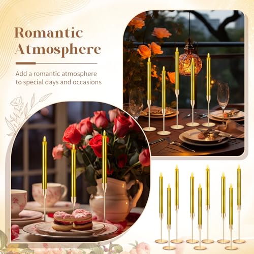 FillTouch 30 Pcs Gold Candlestick Holders with Flameless LED Candles Bulk Includes 15 Metal Candle Holders and 15 Battery Operated Gold Candles for Wedding Table Centerpieces Home Decor - color: Gold Holders, Gold Candles