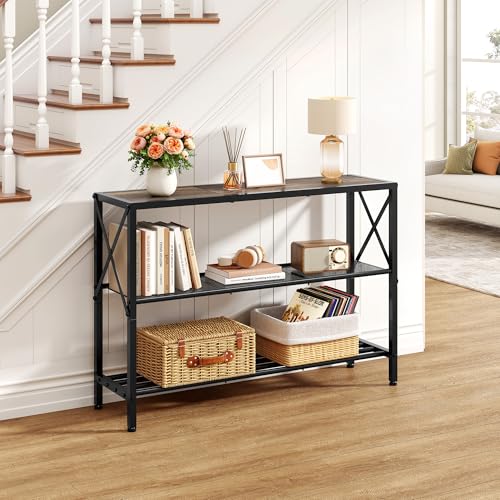 Hoctieon Industrial Console Table, 3 Tier Entryway Table, Hallway Table, Narrow Sofa Table with Shelves, Entrance Table for Entryway, Living Room, Foyer, Hallway, Office, Grey - color: Grey