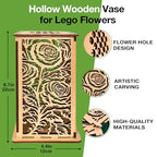Rose Wooden Vase for Lego Flowers,Display Stand for Lego botanicals,Elegant Rose-Style Hollow Pattern Vase for Flower Lovers (Wood) - color: Wood-rose