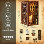 Book Nook Kit with Dust Cover & Stickers, Dust Cover, Bookshelf Insert Decor for Birthday, 3D Wooden Bookends Puzzle, Miniature Dollhouse Kit for Adults, Teens, Beginners（Philosophical Library） - style: Philosophical Library