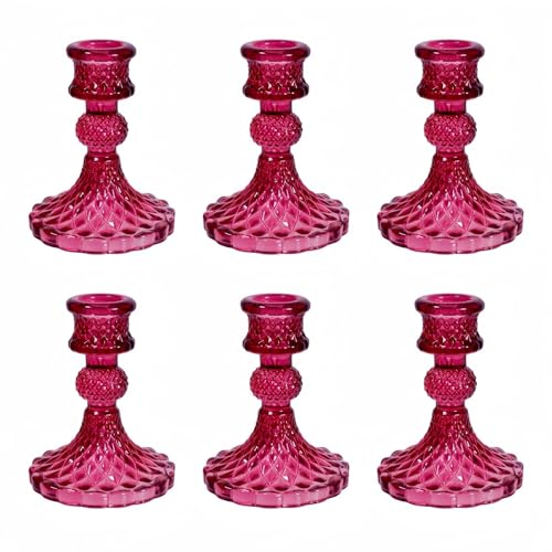 Glass Candlestick Holder,Striped Taper Candle Holders,Set of 6 Candle Stand for Table Centerpieces, Home Decor,Weddings,Festival and Parties (GCH002-Purple Dimond) - color: Gch002-purple Dimond