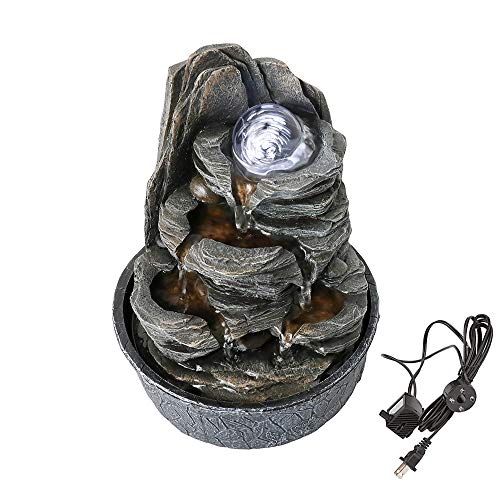 Rockery Indoor Water Fountain, Zen Meditation Tabletop Fountain with LED Lights & Crystal Ball for Home Office Bedroom 9 4/5" - color: 9 4/5"
