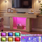Homieasy Console Table, 63" Entryway Table with LED Lights & Charging Station, Farmhouse Wooden Sofa Table Behind Couch, Narrow Hallway Table for Living Room, Foyer, Entry, Natural Oak - color: Natural Oak, size: 63"