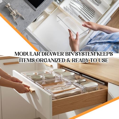 Maitys 12 Pcs Clear Drawer Organizer 9 x 6 x 2 Inches Plastic Rectangle Trays Makeup Vanity Storage Bins and Kitchen Drawers Dividers for Office Desk Silverware Kitchen Utensils - color: Clear, size: 9 x 6 x 2 Inches