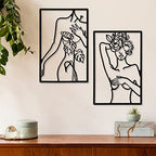 CHENGU 3 Pieces Metal Minimalist Abstract Woman Wall Art Line Drawing Wall Art Decor Single Line Female Home Hanging for Kitchen Bathroom Living Room - style: Body with Flower