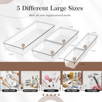 Criusia 14 PCS Clear Plastic Drawer Organizer Set - 5 Large Size Versatile Kitchen and Bathroom Organizer Trays, Non-Slip Storage Bins for Makeup, Utensils, Tool and Office Desk - size: 14PACK