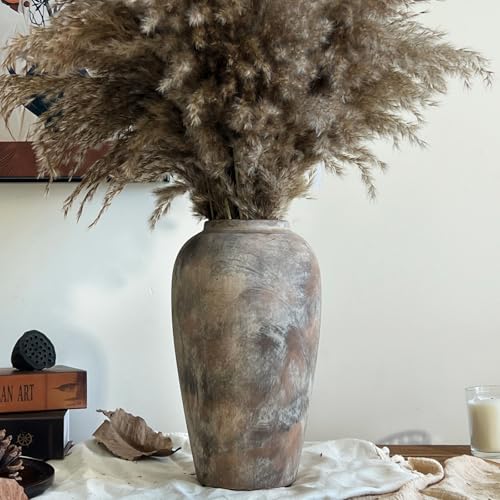 12 Inch Ceramic Rustic Farmhouse Vase, Handmade Pottery Flower Vases for Home Decor, Brown Ceramic Vase for Living Room, Table Centerpieces & Shelf Decor, Wedding Gifts - color: Brown, size: Small