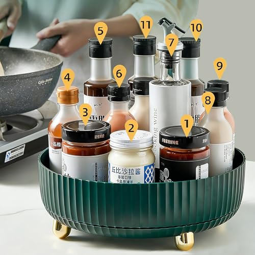 Anyoifax Makeup Perfume Organizer Tray 360 Degree Rotating Lazy Susan Skincare Lotion Organizer Spinning Cosmetics Storage for Dresser, Vanity, Bathroom Countertop, Large Teal Green - color: Teal Green, size: 11 "