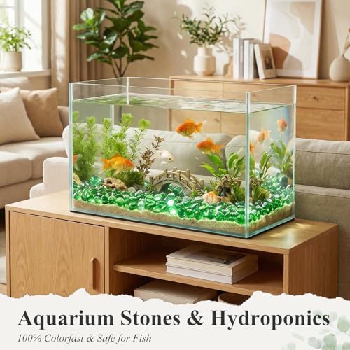 DomeStar 2LB Green Flat Glass Marbles, Decorative Marbles for Vases Aquarium Pebbles Fish Tank Rocks Vase Fillers DIY Crafts Table Scatter Decor - color: Green