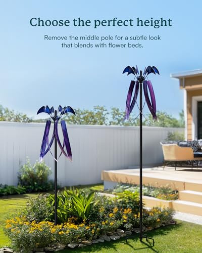 Wind Spinners for Yard Garden, Large Outdoor Metal Wind Spinner with Stake, Kinetic Wind Sculptures & Spinners Windmill for Outside Lawn Yard Art Decor(15" W x 73" H) - size: Violet Cascade