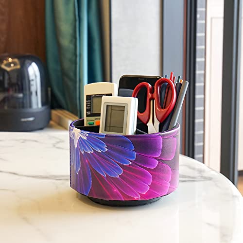 lizimandu Round Leather Art Supply Organizer,Remote Control Holder,360 Degree Spinning,Multi-Functional Pencil Holder,4 Compartments Desktop Stationary Organizer(1-Blue Fractal Flower) - color: 1-Blue Fractal Flower