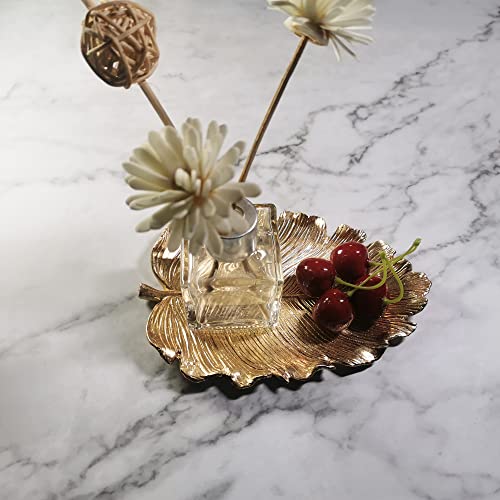 Metal Jewelry Dish, Small Leaf Shaped Ring Holder Jewelry Organizer, Trinket Dish Vanity Tray for Dresser Christmas Birthday Wedding Gifts Large Elm-Gold - color: Large Elm-Gold