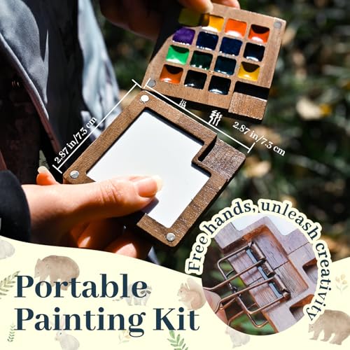 Funto Mini Watercolor Travel Set, 12-Color Refillable Travel Art Kit, All-in-One Mini Paint Supplies with Bag, Art Craft for All, Portable Water Color Paint for Beginners, lovers and Artists - style: Wooden-15 Set