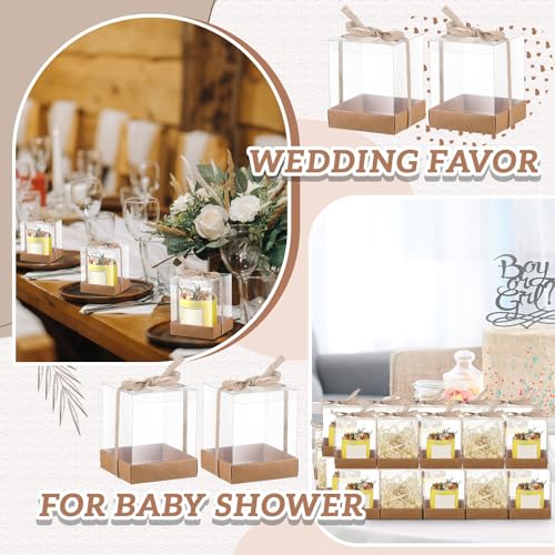 Cunno 36 Set 3.5 x 3.5 x 4.3 in Candle Gift Package Valentine's Transparent Box 4-18 oz Handmade Tealight Candle Holder Paper Bottom Ribbon for Wedding Baby Shower Party Mug(Kraft Color) - color: Kraft Color