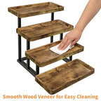 4 Tier Cupcake Stand, 15.7" Large Wooden Serving Tray for Party Food Display, Rustic Tiered Tray Decor Capable of Dessert Table & Perfume Organizer, with Sturdy Metal Frame - size: 15.8" x 7.9" x 16.5"
