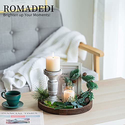 Wooden Decorative Tray Candle Holder: Romadedi Round Wood Tray Home Decor, Small Rustic Trays for Coffee Table, Ottoman, Table Centerpieces for Dining Room, Living Room, Farmhouse Kitchen - color: Rustic-round