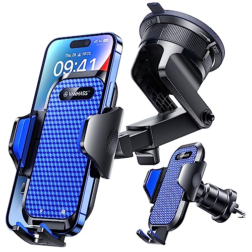 VANMASS [True Military-Grade] Car Phone Holder [Best Suction & Clip] Cell Phone Mount for Dashboard Windshield Vent Truck Cradle Dash Stand for iPhone 15 Pro Max 14 13 12 Android, Blue - color: Blue