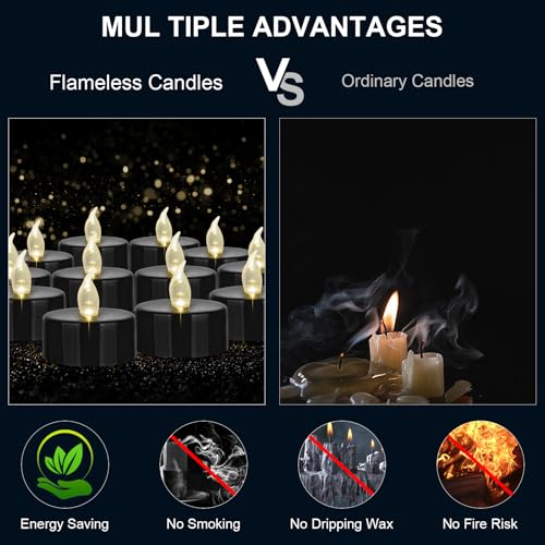 Hanzim Battery Operated LED Tea Lights: 24PACK Flameless Votive Candles Lamp Realistic and Bright Flickering Holiday Gift Long Lasting 200Hours for Seasonal & Festival Celebration Black - color: Black, size: 24pack