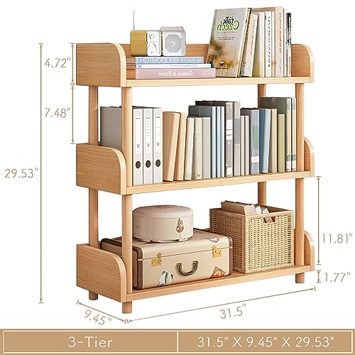 OSCHF 3-Tier Wooden Open Bookcase - Modern Display Bookshelf with Top Edge and Solid Wood Frame for Home and Office, Storage Cabinet, Oak - color: Oak, size: 3-Tier